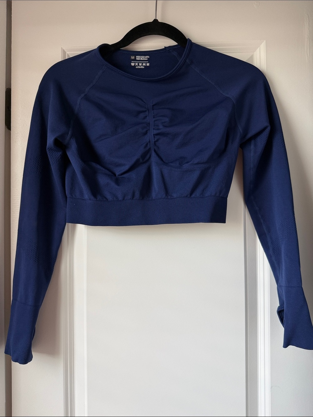Women's Navy Long-Sleeve Cropped Active Top